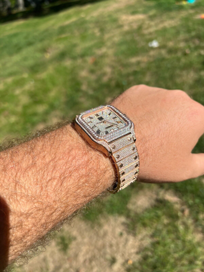 Pre-owned Hip Hop Real Mens 16ct Vvs Moissanite Watch Iced Automatic Movement  Rose Gold