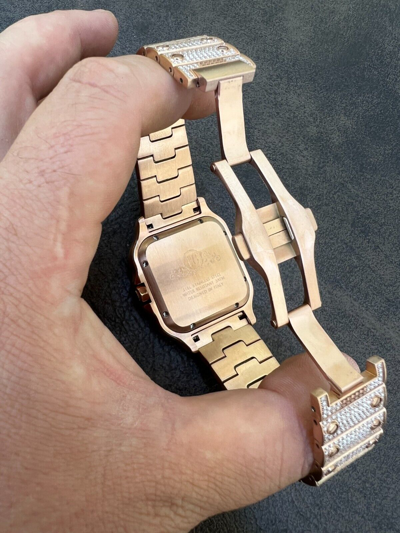 Pre-owned Hip Hop Real Mens 16ct Vvs Moissanite Watch Iced Automatic Movement  Rose Gold