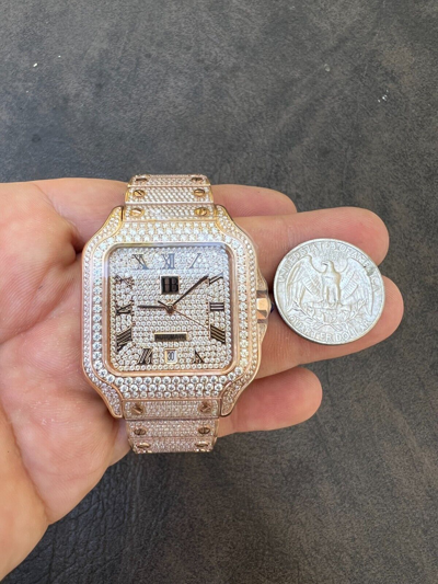 Pre-owned Hip Hop Real Mens 16ct Vvs Moissanite Watch Iced Automatic Movement  Rose Gold