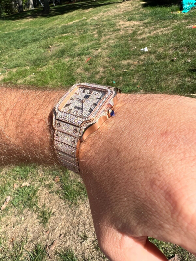 Pre-owned Hip Hop Real Mens 16ct Vvs Moissanite Watch Iced Automatic Movement  Rose Gold