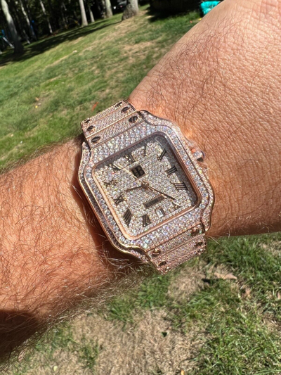 Pre-owned Hip Hop Real Mens 16ct Vvs Moissanite Watch Iced Automatic Movement  Rose Gold