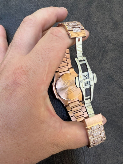 Pre-owned Hip Hop Real Mens Watch Fully Iced Rose Gold Stainless Steel Bust Down Out 41mm