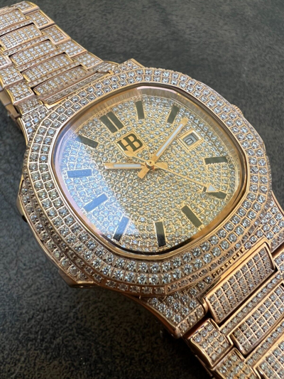 Pre-owned Hip Hop Real Mens Watch Fully Iced Rose Gold Stainless Steel Bust Down Out 41mm