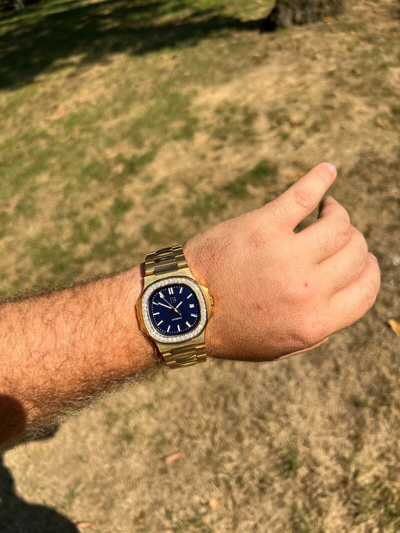 Pre-owned Harlembling Mens Real Stainless Gold Iced 2ct Moissanite Watch Pass Diamond Test Blue Face