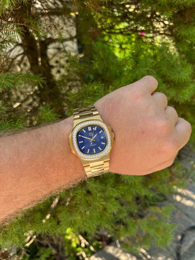 Pre-owned Harlembling Mens Real Stainless Gold Iced 2ct Moissanite Watch Pass Diamond Test Blue Face