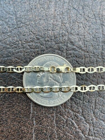 Pre-owned Harlembling Real Solid 14k Gold Mariner Link Chain 3mm Necklace Men's Ladies' 16-24" Hip Hop