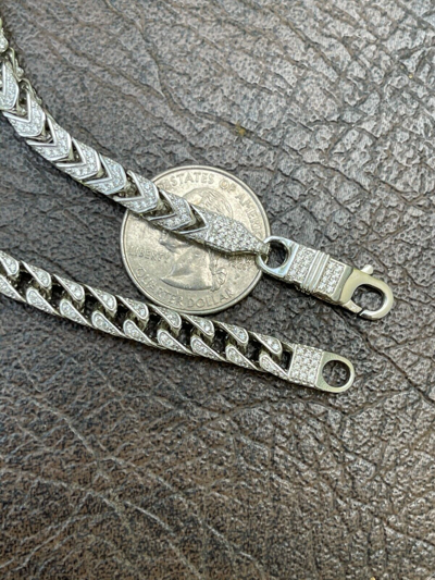 Pre-owned Silver Moissanite Mens Real 925  Men's Franco Chain Iced Necklace 18-30" Hip Hop In White/colorless