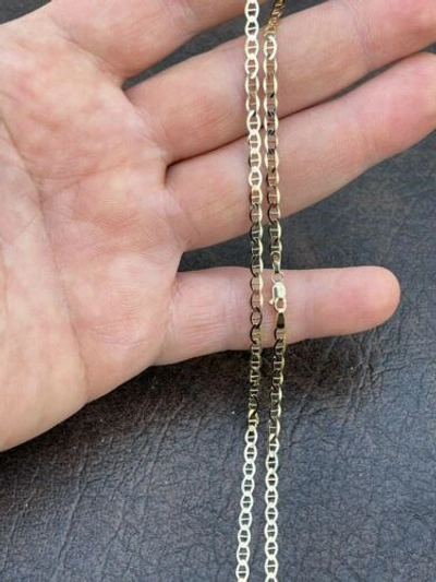 Pre-owned Harlembling Real Solid 14k Gold Mariner Link Chain 3mm Necklace Men's Ladies' 16-24" Hip Hop