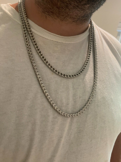 Pre-owned Silver Moissanite Mens Real 925  Men's Franco Chain Iced Necklace 18-30" Hip Hop In White/colorless
