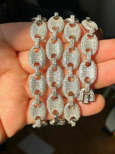 Pre-owned Harlembling Real Solid 925 Sterling Silver Men's Mariner Puffed Link Chain Cz 12mm Necklace