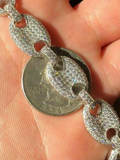 Pre-owned Harlembling Real Solid 925 Sterling Silver Men's Mariner Puffed Link Chain Cz 12mm Necklace
