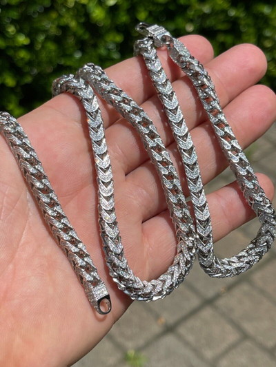 Pre-owned Silver Moissanite Mens Real 925  Men's Franco Chain Iced Necklace 18-30" Hip Hop In White/colorless