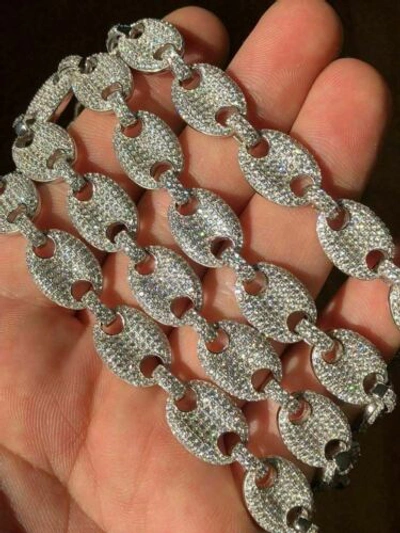 Pre-owned Harlembling Real Solid 925 Sterling Silver Men's Mariner Puffed Link Chain Cz 12mm Necklace
