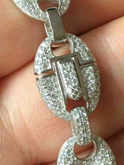 Pre-owned Harlembling Real Solid 925 Sterling Silver Men's Mariner Puffed Link Chain Cz 12mm Necklace
