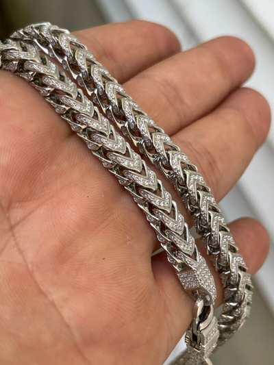 Pre-owned Silver Moissanite Mens Real 925  Men's Franco Chain Iced Necklace 18-30" Hip Hop In White/colorless