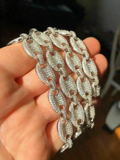 Pre-owned Harlembling Real Solid 925 Sterling Silver Men's Mariner Puffed Link Chain Cz 12mm Necklace