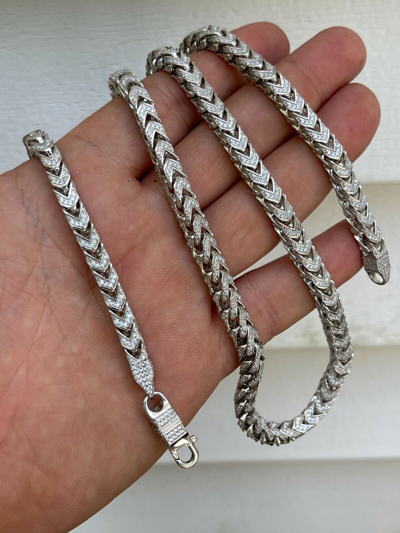 Pre-owned Silver Moissanite Mens Real 925  Men's Franco Chain Iced Necklace 18-30" Hip Hop In White/colorless