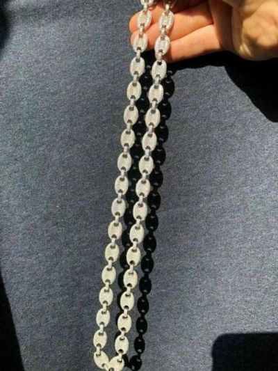 Pre-owned Harlembling Real Solid 925 Sterling Silver Men's Mariner Puffed Link Chain Cz 12mm Necklace