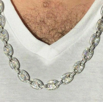 Pre-owned Harlembling Real Solid 925 Sterling Silver Men's Mariner Puffed Link Chain Cz 12mm Necklace