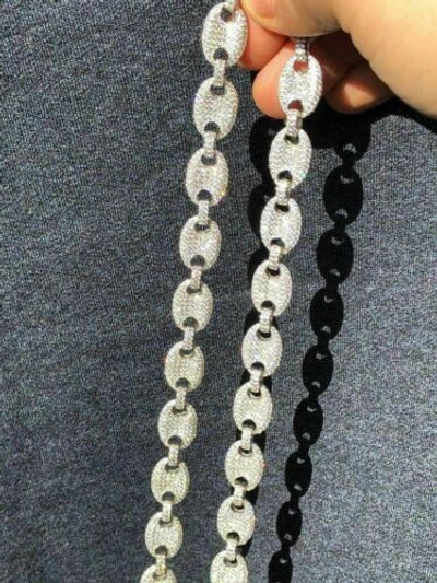 Pre-owned Harlembling Real Solid 925 Sterling Silver Men's Mariner Puffed Link Chain Cz 12mm Necklace