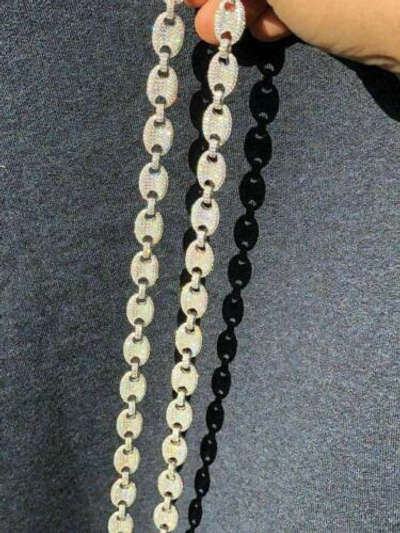 Pre-owned Harlembling Real Solid 925 Sterling Silver Men's Mariner Puffed Link Chain Cz 12mm Necklace