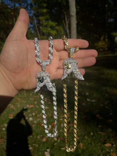 Pre-owned Harlembling Baguette Moissanite 925 Silver Gold Plated Bust Down Jesus Piece Hiphop Necklace