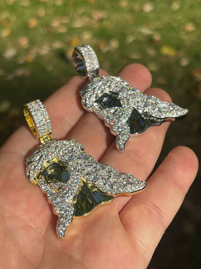Pre-owned Harlembling Baguette Moissanite 925 Silver Gold Plated Bust Down Jesus Piece Hiphop Necklace