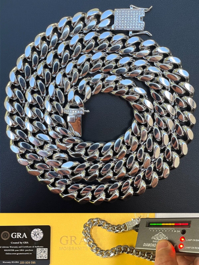 Pre-owned Harlembling 12mm Miami Cuban Link Chain Necklace Bracelet Solid 925 Silver Moissanite Clasp