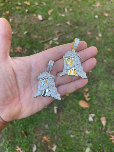 Pre-owned Harlembling Baguette Moissanite 925 Silver Gold Plated Bust Down Jesus Piece Hiphop Necklace