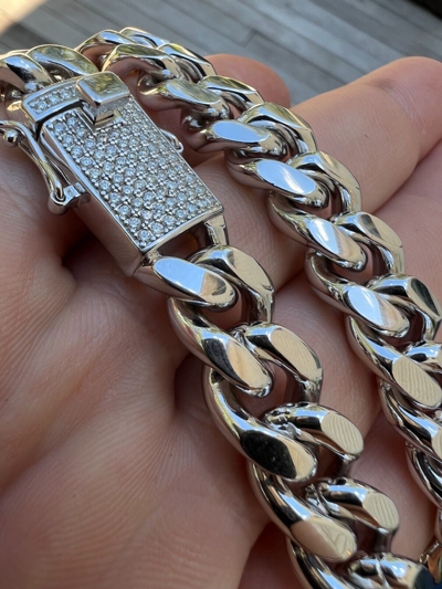 Pre-owned Harlembling 12mm Miami Cuban Link Chain Necklace Bracelet Solid 925 Silver Moissanite Clasp