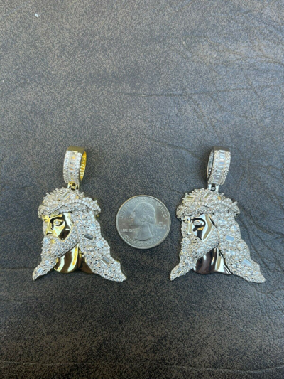 Pre-owned Harlembling Baguette Moissanite 925 Silver Gold Plated Bust Down Jesus Piece Hiphop Necklace