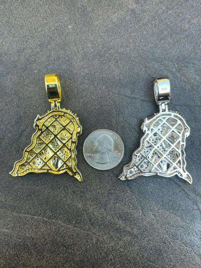 Pre-owned Harlembling Baguette Moissanite 925 Silver Gold Plated Bust Down Jesus Piece Hiphop Necklace