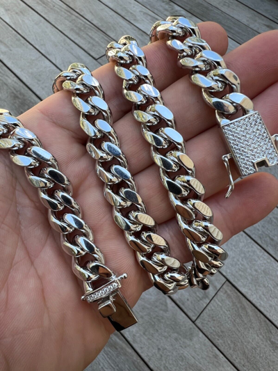 Pre-owned Harlembling 12mm Miami Cuban Link Chain Necklace Bracelet Solid 925 Silver Moissanite Clasp