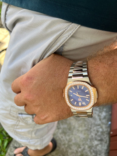 Pre-owned Harlembling Real Stainless & 14k Rose Gold Iced 2ct Moissanite Plain Watch - Skeleton Back