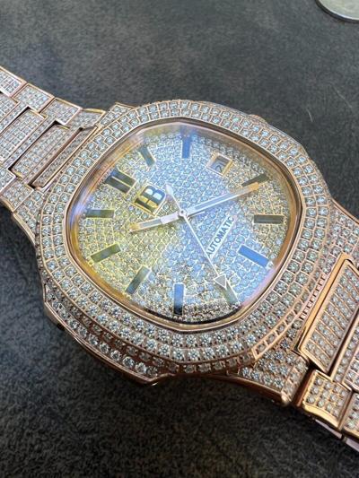 Pre-owned Hip Hop Real 14ct Moissanite Mens Watch Iced Stainless 14k Rose Gold Pass Diamond Test