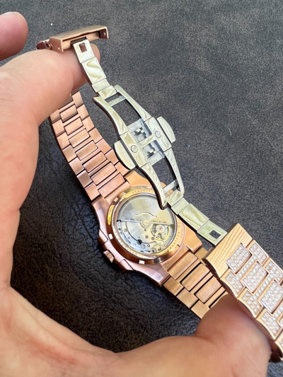Pre-owned Hip Hop Real 14ct Moissanite Mens Watch Iced Stainless 14k Rose Gold Pass Diamond Test