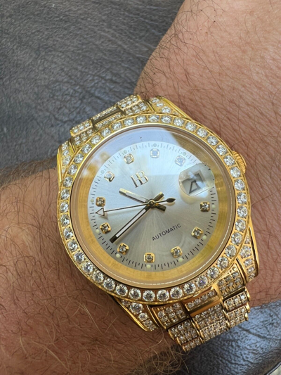 Pre-owned Hip Hop Real 13.3ct Moissanite Automatic Presidential Watch Gold Iced  Pearl Face