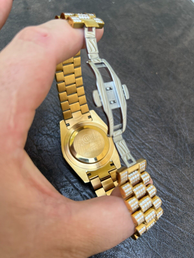 Pre-owned Hip Hop Real 13.3ct Moissanite Automatic Presidential Watch Gold Iced  Pearl Face