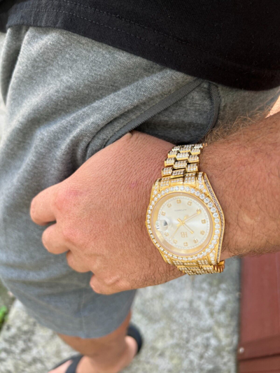 Pre-owned Hip Hop Real 13.3ct Moissanite Automatic Presidential Watch Gold Iced  Pearl Face