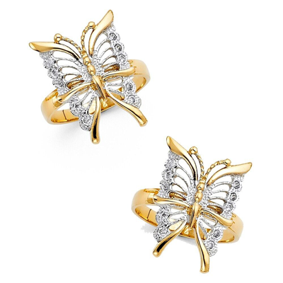 Pre-owned Td Collections Gold - 14k Two Tone Gold Cubic Zirconia Fancy Butterfly Ring
