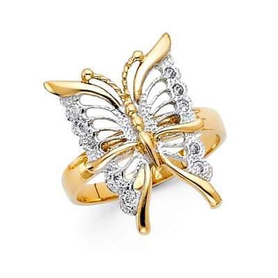 Pre-owned Td Collections Gold - 14k Two Tone Gold Cubic Zirconia Fancy Butterfly Ring