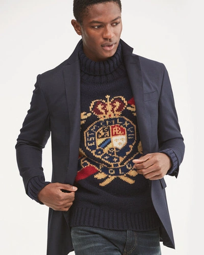 Pre-owned Polo Ralph Lauren Vtg 100% Wool Crest Crown Ski Turtleneck Knit Sweater Hi Tech In Blue