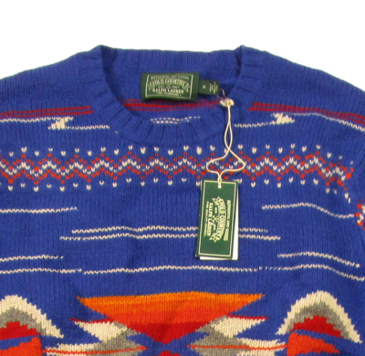 Pre-owned Polo Ralph Lauren Men's Blue Southwestern Sportsman Wool Pullover Sweater $498