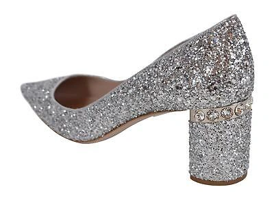 Pre-owned Miu Miu Donna Silver Glitter Crystals Pumps Heels Shoes 38 51500c 3b4x