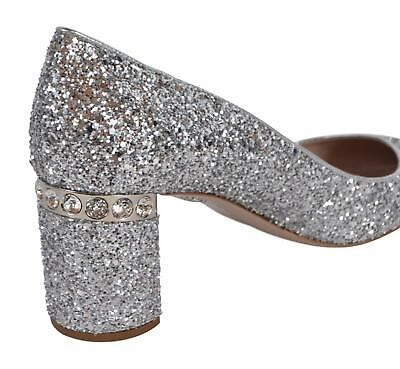 Pre-owned Miu Miu Donna Silver Glitter Crystals Pumps Heels Shoes 38 51500c 3b4x