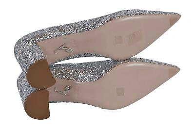 Pre-owned Miu Miu Donna Silver Glitter Crystals Pumps Heels Shoes 38 51500c 3b4x