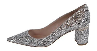 Pre-owned Miu Miu Donna Silver Glitter Crystals Pumps Heels Shoes 38 51500c 3b4x