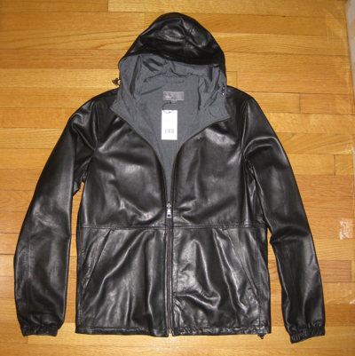 Pre-owned Vince Men's Leather Reversible Hooded Jacket - $1095 Msrp - Size Large - Hot In Black