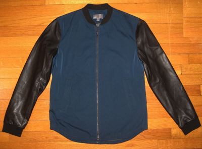 Pre-owned Vince Men's Mixed Media Varsity Jacket - $695 Msrp - Size Medium - Hot In Blue