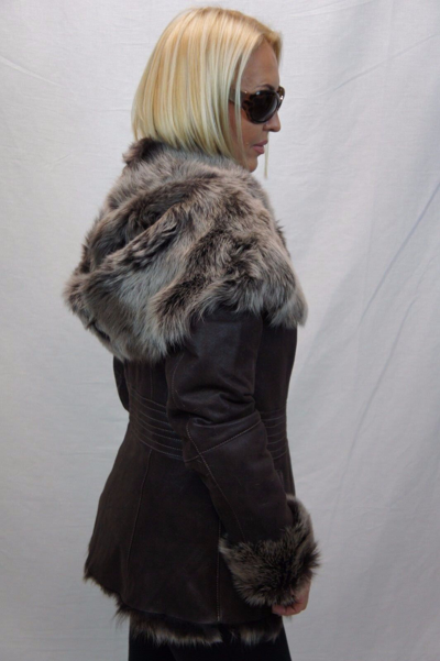 Pre-owned Victoria Brown 100% Long Hair Toscana Sheepskin Shearling Leather Jacket Coat Hood Xs-7xl